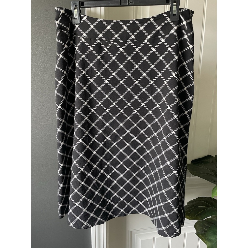 Kim Rogers A-Line Skirt L Black White Checkered Plaid Academia Stretch Fall